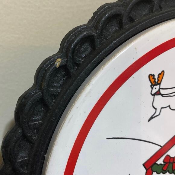 Cast Iron Christmas Tile Trivet Scenery Cooling Santa Reindeer Vintage Hanging - Picture 4 of 10